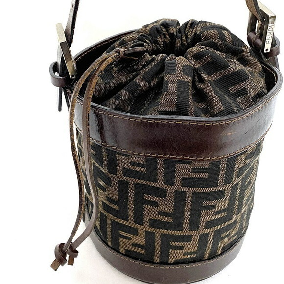 Fendi Bucket Bag Canvas Leather Drawstring Khaki Brown - Picture 4 of 10